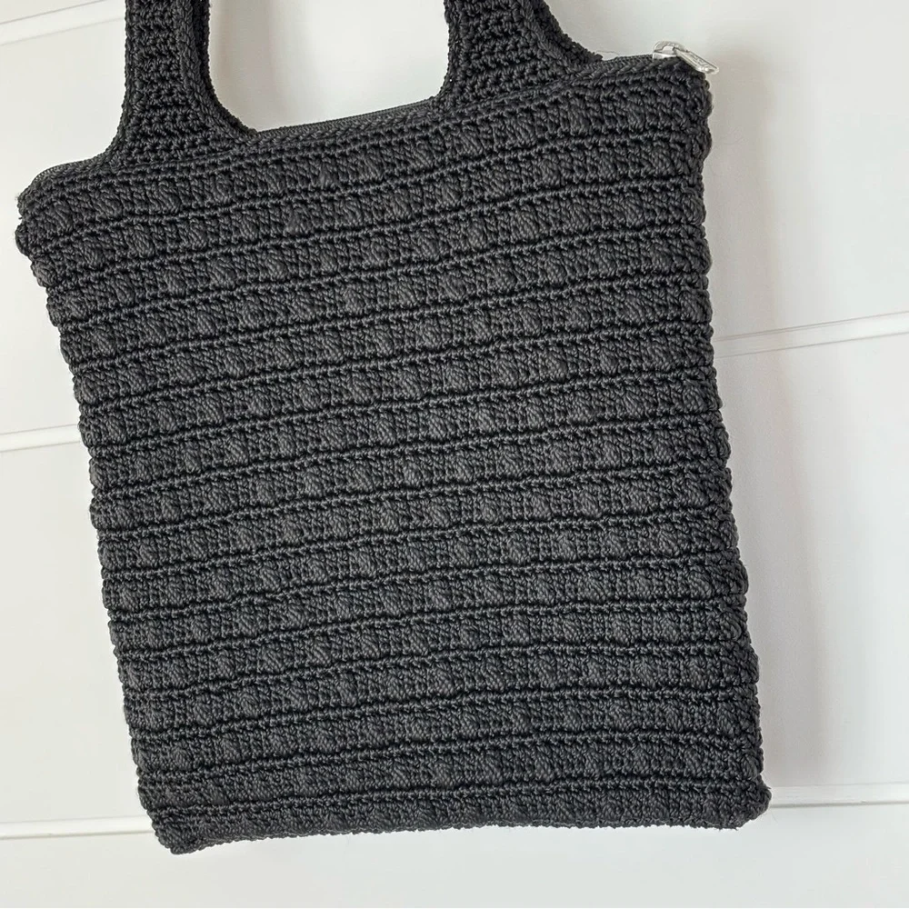 The Sak Black Crochet Knit Handbag Satchel Tote Bag